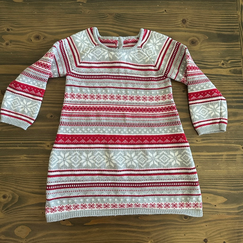Girls Gymboree Fair Isle Knit Dress Size 5T Winter Sweater Dress Snowflake